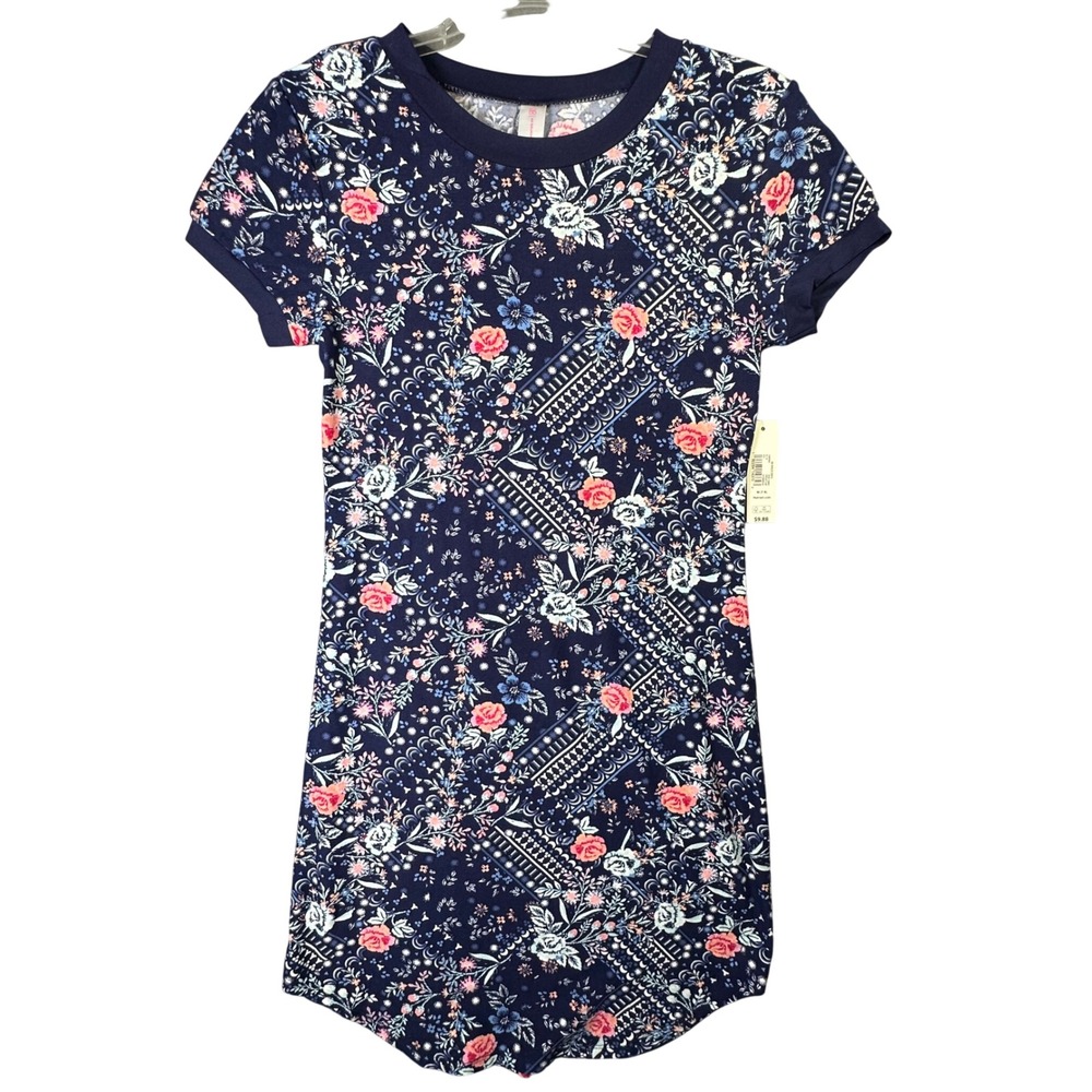 No Boundaries Floral Ringer Mini Dress Navy Blue Boho Cottagecore Size M 7-9 NEW